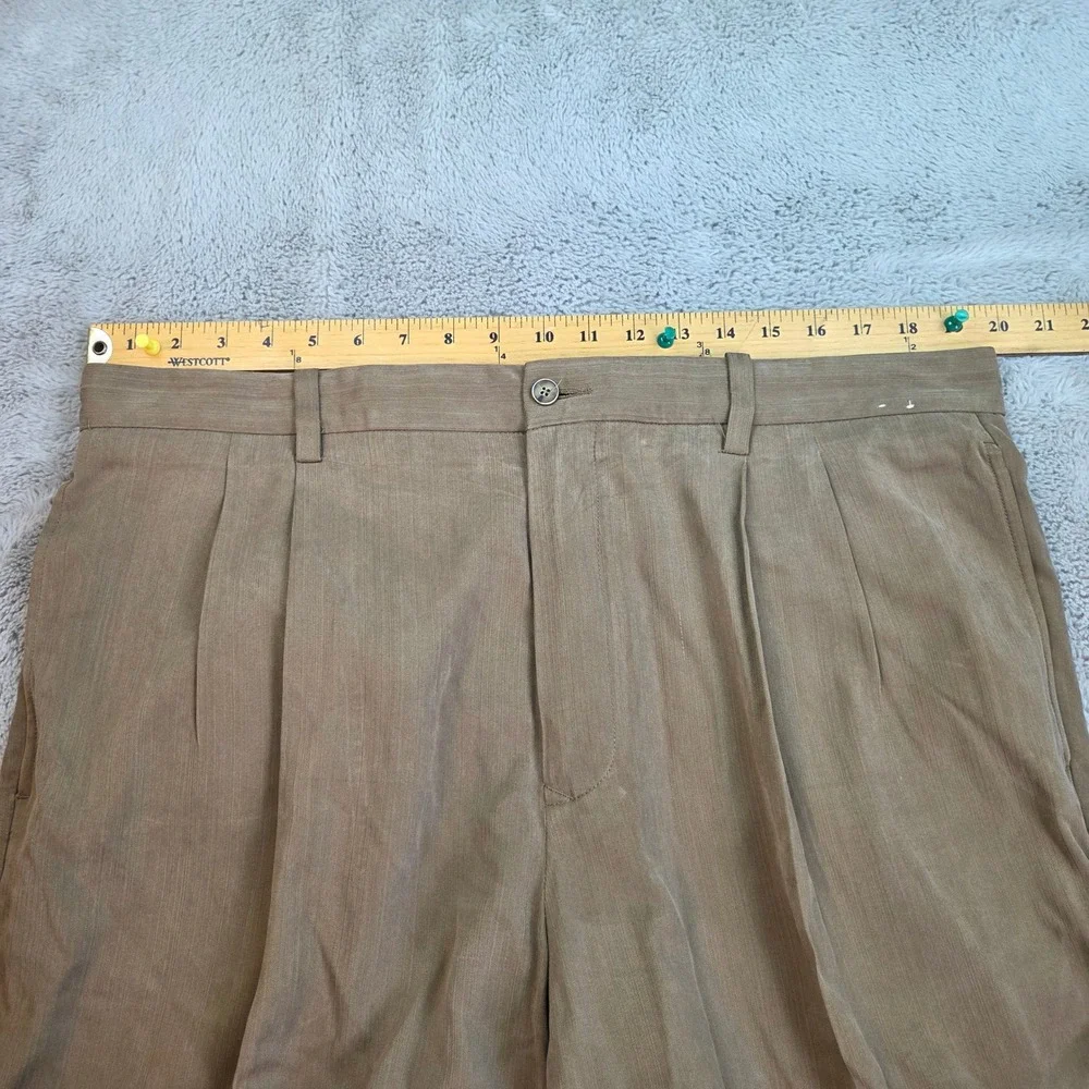 Tommy Bahama Silk Pleated Dress Pants Mens 38x30 Wide Leg Tropical Khaki Tan